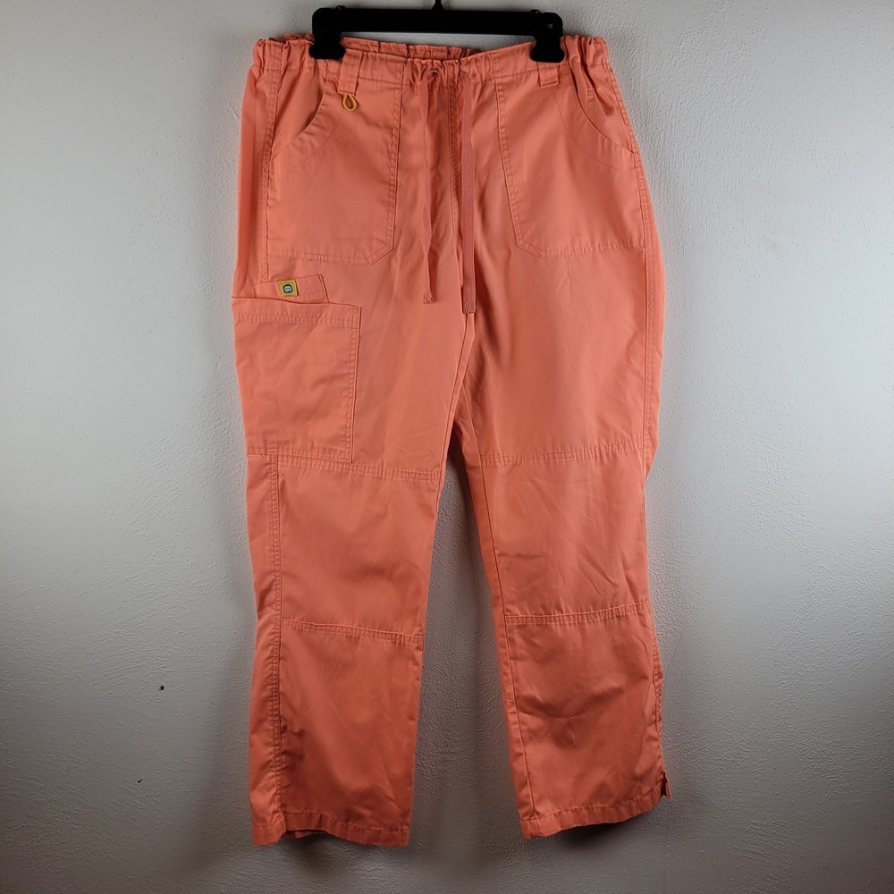 Spread Good Cheer Scrub Pants Women's Large Coral Orange Pockets Medical Nurse